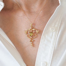 Load image into Gallery viewer, Antique Edwardian 15ct Gold Peridot & Pearl Necklace/Pendant - c.1910