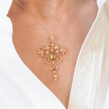 Load image into Gallery viewer, Antique Edwardian 15ct Gold Peridot & Pearl Necklace/Pendant - c.1910