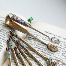Load image into Gallery viewer, Antique Russian Silver Enamel Spoons Cloisonne Set of 6 - Dmitrii Nikolaevich Nikolaev c.1900 - Artisan Antiques
