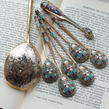 Load image into Gallery viewer, Antique Russian Silver Enamel Sugar Tongs Cloisonne- Maria Semenova c.1900 - Artisan Antiques