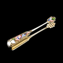 Load image into Gallery viewer, Antique Russian Silver Enamel Sugar Tongs Cloisonne- Maria Semenova c.1900 - Artisan Antiques