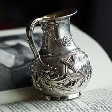 Load image into Gallery viewer, Antique Victorian Solid Silver Milk Pitcher Jug with Ornate Chased Design - London 1863
