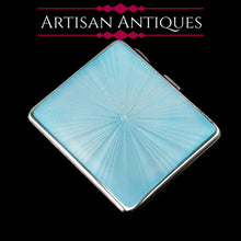 Load image into Gallery viewer, Antique Sterling Silver Guilloche Enamel Cigarette Case with Blue Sunburst Top - William Neale & Son Ltd 1913