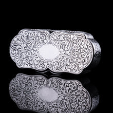 Load image into Gallery viewer, Antique Victorian Solid Silver Snuff Box with Scrolled Acanthus Engravings - Nathaniel Mills 1840
