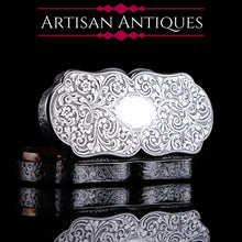Load image into Gallery viewer, Antique Victorian Solid Silver Snuff Box with Scrolled Acanthus Engravings - Nathaniel Mills 1840