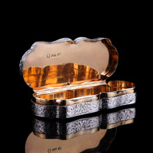 Load image into Gallery viewer, Antique Victorian Solid Silver Snuff Box with Scrolled Acanthus Engravings - Nathaniel Mills 1840