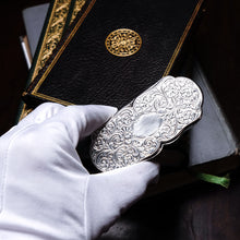 Load image into Gallery viewer, Antique Victorian Solid Silver Snuff Box with Scrolled Acanthus Engravings - Nathaniel Mills 1840