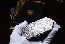 Load image into Gallery viewer, Antique Victorian Solid Silver Snuff Box with Scrolled Acanthus Engravings - Nathaniel Mills 1840