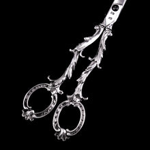 Load image into Gallery viewer, Antique Victorian Solid Silver Scissors/Grape Shears Cast Acanthus Design - Francis Higgins 1846