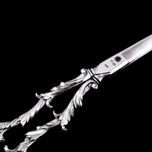 Load image into Gallery viewer, Antique Victorian Solid Silver Scissors/Grape Shears Cast Acanthus Design - Francis Higgins 1846