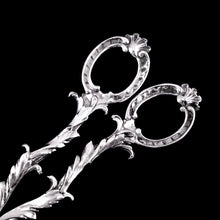 Load image into Gallery viewer, Antique Victorian Solid Silver Scissors/Grape Shears Cast Acanthus Design - Francis Higgins 1846