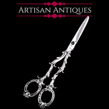Load image into Gallery viewer, Antique Victorian Solid Silver Scissors/Grape Shears Cast Acanthus Design - Francis Higgins 1846