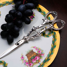 Load image into Gallery viewer, Antique Victorian Solid Silver Scissors/Grape Shears Cast Acanthus Design - Francis Higgins 1846
