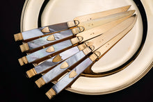 Load image into Gallery viewer, Antique Solid Silver Gilt Mother of Pearl Knives Set of 6 - 19th C. Dutch/Southern Netherlands