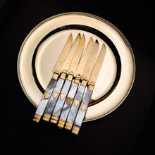 Load image into Gallery viewer, Antique Solid Silver Gilt Mother of Pearl Knives Set of 6 - 19th C. Dutch/Southern Netherlands