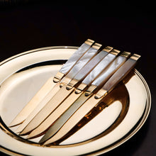 Load image into Gallery viewer, Antique Solid Silver Gilt Mother of Pearl Knives Set of 6 - 19th C. Dutch/Southern Netherlands