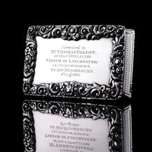 Load image into Gallery viewer, Antique Georgian Silver Table Snuff Box with Engine Turned & Floral Border Decorations - 1829