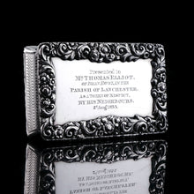 Load image into Gallery viewer, Antique Georgian Silver Table Snuff Box with Engine Turned & Floral Border Decorations - 1829
