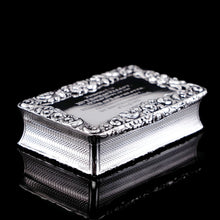 Load image into Gallery viewer, Antique Georgian Silver Table Snuff Box with Engine Turned & Floral Border Decorations - 1829