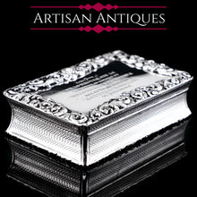 Load image into Gallery viewer, Antique Georgian Silver Table Snuff Box with Engine Turned & Floral Border Decorations - 1829