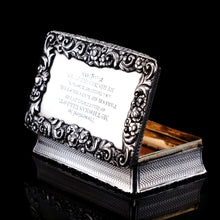Load image into Gallery viewer, Antique Georgian Silver Table Snuff Box with Engine Turned & Floral Border Decorations - 1829
