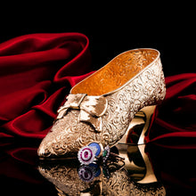 Load image into Gallery viewer, Large Antique Solid Silver Gilt Ribbon Shoe - Chester 1913