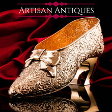 Load image into Gallery viewer, Large Antique Solid Silver Gilt Ribbon Shoe - Chester 1913