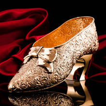 Load image into Gallery viewer, Large Antique Solid Silver Gilt Ribbon Shoe - Chester 1913