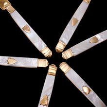 Load image into Gallery viewer, Antique Solid Silver Gilt Mother of Pearl Knives Set of 6 - 19th C. Dutch/Southern Netherlands