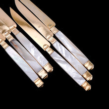 Load image into Gallery viewer, Antique Solid Silver Gilt Mother of Pearl Knives Set of 6 - 19th C. Dutch/Southern Netherlands