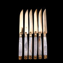 Load image into Gallery viewer, Antique Solid Silver Gilt Mother of Pearl Knives Set of 6 - 19th C. Dutch/Southern Netherlands