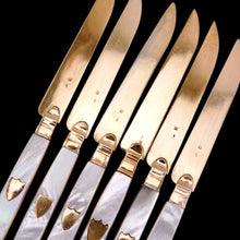 Load image into Gallery viewer, Antique Solid Silver Gilt Mother of Pearl Knives Set of 6 - 19th C. Dutch/Southern Netherlands