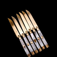 Load image into Gallery viewer, Antique Solid Silver Gilt Mother of Pearl Knives Set of 6 - 19th C. Dutch/Southern Netherlands