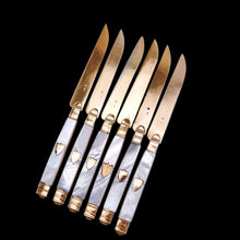 Load image into Gallery viewer, Antique Solid Silver Gilt Mother of Pearl Knives Set of 6 - 19th C. Dutch/Southern Netherlands