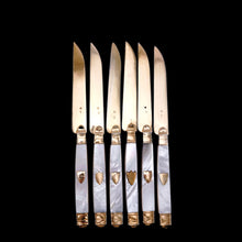 Load image into Gallery viewer, Antique Solid Silver Gilt Mother of Pearl Knives Set of 6 - 19th C. Dutch/Southern Netherlands