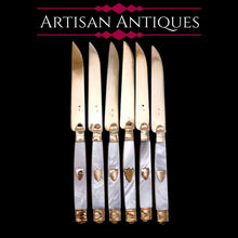 Load image into Gallery viewer, Antique Solid Silver Gilt Mother of Pearl Knives Set of 6 - 19th C. Dutch/Southern Netherlands