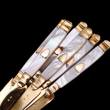 Load image into Gallery viewer, Antique Solid Silver Gilt Mother of Pearl Knives Set of 6 - 19th C. Dutch/Southern Netherlands