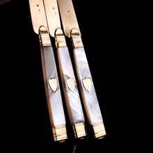 Load image into Gallery viewer, Antique Solid Silver Gilt Mother of Pearl Knives Set of 6 - 19th C. Dutch/Southern Netherlands