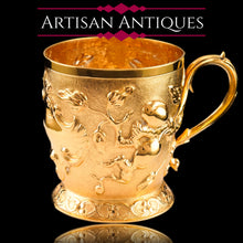 Load image into Gallery viewer, Antique Victorian Solid Silver Gilt Mug Cup Naturalistic Motif - Elkington & Co Ltd 1891