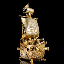 Load image into Gallery viewer, Antique Solid Silver Gilt Nef Ship Centrepiece with Mythological Figures & English Royal Coat of Arms - c.1890