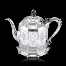 Load image into Gallery viewer, Rare Antique Solid Silver Victorian Tea Set, 3 Piece Gothic Design - Elkington 1853