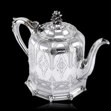 Load image into Gallery viewer, Rare Antique Solid Silver Victorian Tea Set, 3 Piece Gothic Design - Elkington 1853
