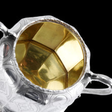 Load image into Gallery viewer, Rare Antique Solid Silver Victorian Tea Set, 3 Piece Gothic Design - Elkington 1853