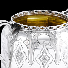 Load image into Gallery viewer, Rare Antique Solid Silver Victorian Tea Set, 3 Piece Gothic Design - Elkington 1853
