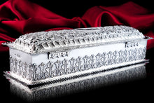 Load image into Gallery viewer, Giant Antique Edwardian Solid Silver Jewellery Box with Profuse Chased Decorations - Mappin & Webb Ltd 1901