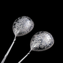 Load image into Gallery viewer, Magnificent Large Antique Pair of Imperial Russian Solid Silver Niello Spoons - Volkov Karp Nikit c.1910