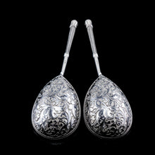 Load image into Gallery viewer, Magnificent Large Antique Pair of Imperial Russian Solid Silver Niello Spoons - Volkov Karp Nikit c.1910