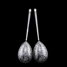 Load image into Gallery viewer, Magnificent Large Antique Pair of Imperial Russian Solid Silver Niello Spoons - Volkov Karp Nikit c.1910