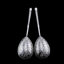 Load image into Gallery viewer, Magnificent Large Antique Pair of Imperial Russian Solid Silver Niello Spoons - Volkov Karp Nikit c.1910