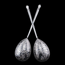 Load image into Gallery viewer, Magnificent Large Antique Pair of Imperial Russian Solid Silver Niello Spoons - Volkov Karp Nikit c.1910